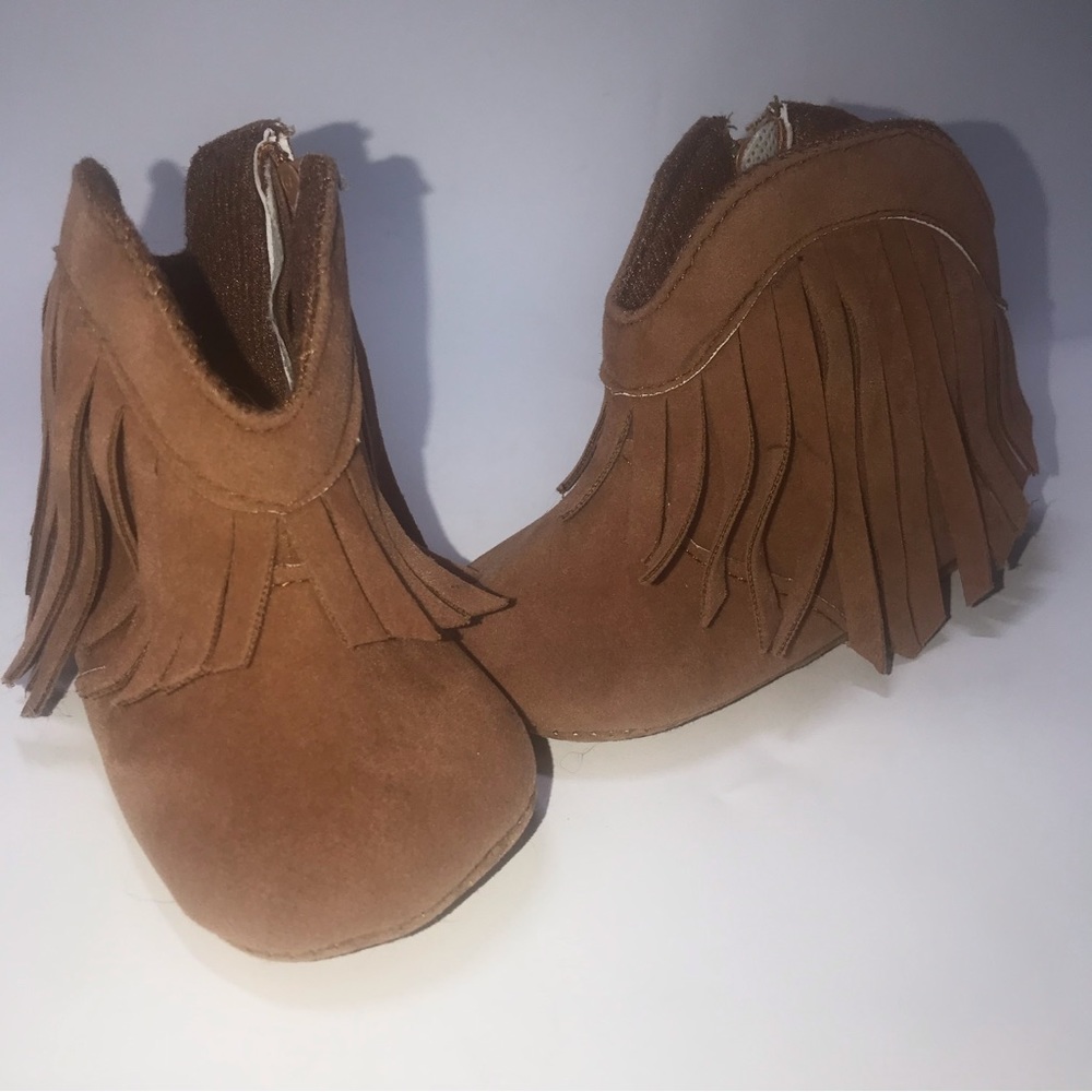 Baby Girl Fringe Boots, Soft Soled Anti-slip - brown size 1.
